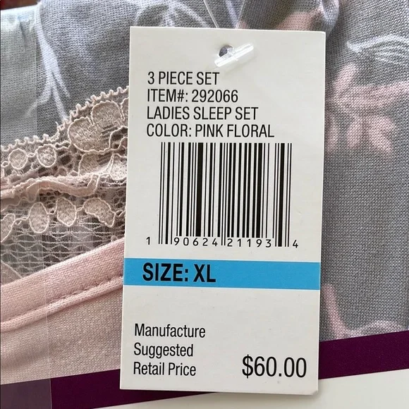 Gloria Vanderbilt Women's Gray and Pink 3-Piece Sleep Set. Mother’s Day Special! - Picture 3 of 4